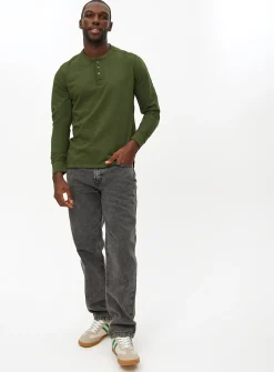 Forest Green Long Sleeve Henley T-Shirt XXL