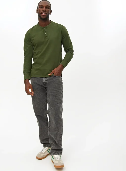 Forest Green Long Sleeve Henley T-Shirt XXL