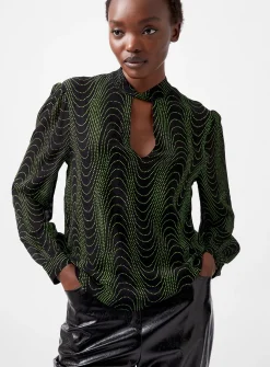 FRENCH CONNECTION Grace Alohi Lurex Long Sleeve Blouse XS