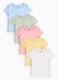 Frill Neck Jersey T-Shirts 5 Pack 1-2 years