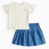 Fruit Embroidered T-Shirt & Denim Skirt Set 1-2 years