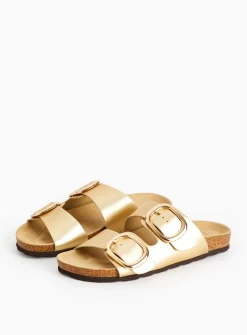 Gold Double Strap Moulded Footbed Sandals 6