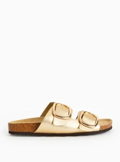 Gold Double Strap Moulded Footbed Sandals 6