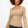 Gold Shimmer Sweetheart Neck Long Sleeve Top 20