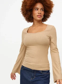 Gold Shimmer Sweetheart Neck Long Sleeve Top 20
