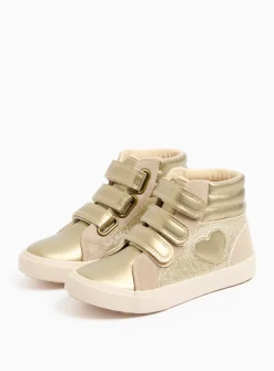 Gold Sparkle Triple-Strap High Top Trainers 9 Infant