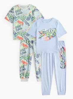 Graffiti Printed Pyjama Set 2 Pack 8-9 years