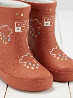 GRASS & AIR Burnt Orange Colour Changing Kids Winter Wellies 6 Infant