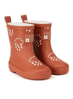 GRASS & AIR Burnt Orange Colour Changing Kids Winter Wellies 6 Infant