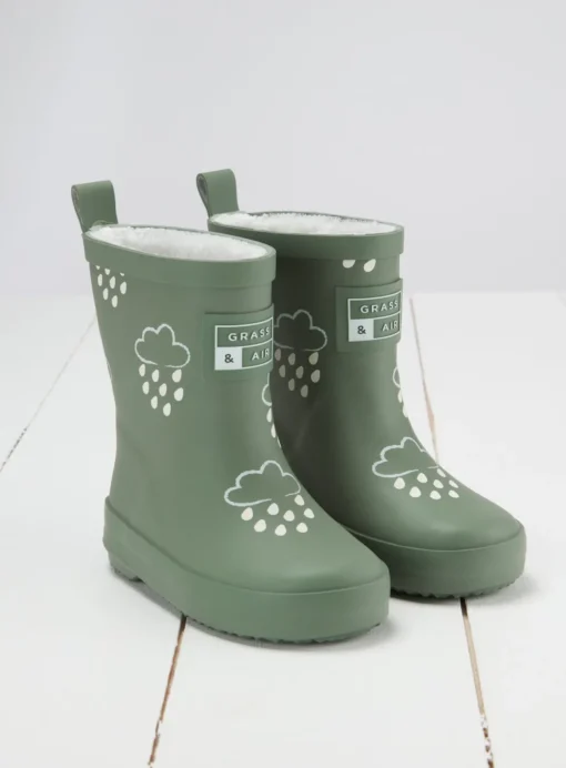 GRASS & AIR Khaki Green Colour Changing Kids Winter Wellies 3 Infant