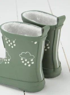 GRASS & AIR Khaki Green Colour Changing Kids Winter Wellies 3 Infant