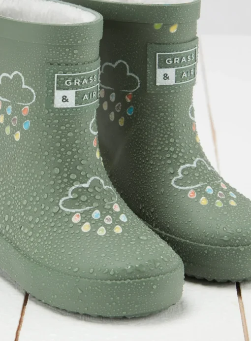 GRASS & AIR Khaki Green Colour Changing Kids Winter Wellies 3 Infant