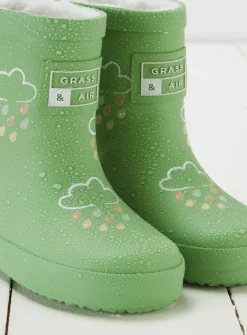 GRASS & AIR Olive Green Colour Changing Kids Winter Wellies 7 Infant
