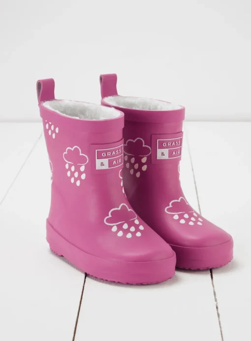 GRASS & AIR Orchid Pink Colour Changing Kids Winter Wellies 3 Infant