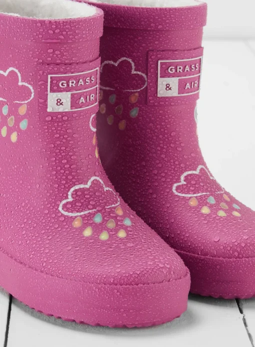 GRASS & AIR Orchid Pink Colour Changing Kids Winter Wellies 3 Infant