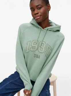 Green 1985 Slogan Embroidered Hoodie L