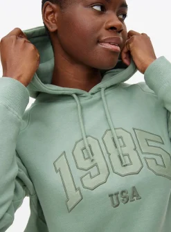 Green 1985 Slogan Embroidered Hoodie L