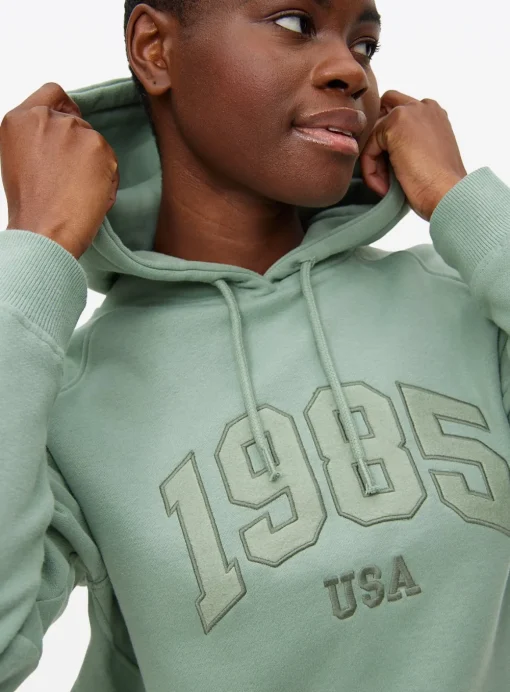 Green 1985 Slogan Embroidered Hoodie L