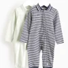 Green & Navy Stripe Collared Rompers 2 Pack 6-9 months