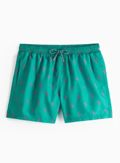 Green & Pink Flamingo Print Swim Shorts S
