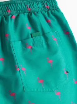 Green & Pink Flamingo Print Swim Shorts S