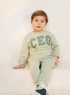 Green CEO Printed Sweatshirt & Joggers Set 1-2 years