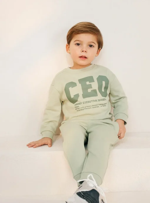 Green CEO Printed Sweatshirt & Joggers Set 1-2 years