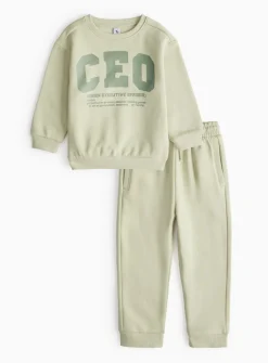 Green CEO Printed Sweatshirt & Joggers Set 1-2 years