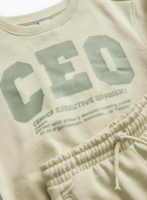 Green CEO Printed Sweatshirt & Joggers Set 1-2 years