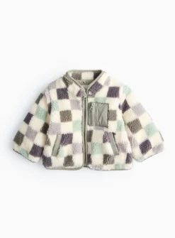 Green Chequered Borg Fleece Jacket 6-9 months