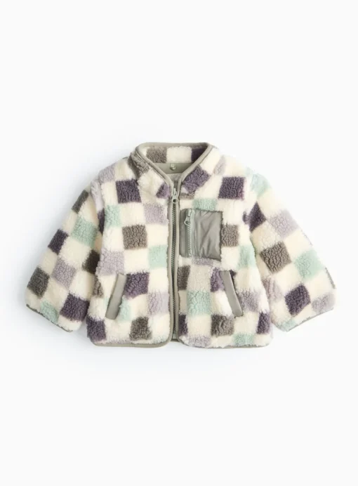 Green Chequered Borg Fleece Jacket 6-9 months