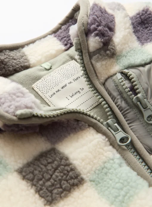 Green Chequered Borg Fleece Jacket 6-9 months