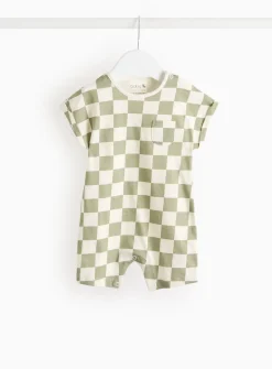 Green Chequered Print Romper 3-6 months