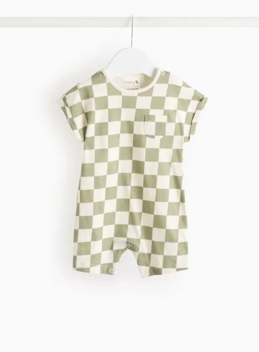 Green Chequered Print Romper 3-6 months
