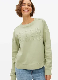 Green Ciao Broderie Slogan Crew Sweatshirt XS
