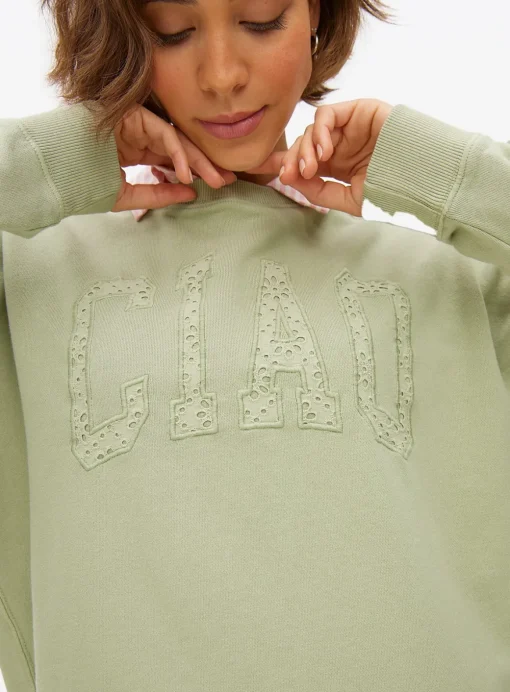 Green Ciao Broderie Slogan Crew Sweatshirt XS