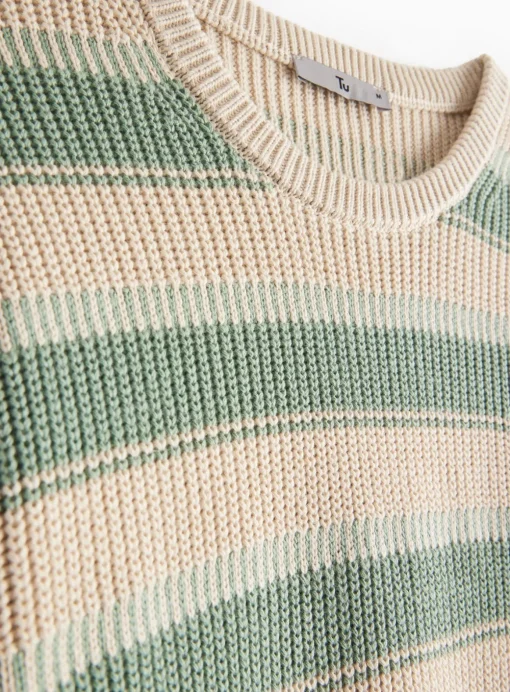 Green Comb Stripe Crew Jumper XXL