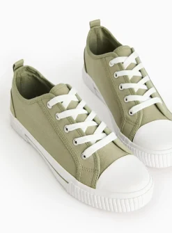 Green Eyelet Canvas Lace Trainers 3
