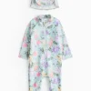Green Floral Print Sunsafe Swimsuit & Keppi Hat 6-9 months