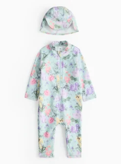 Green Floral Print Sunsafe Swimsuit & Keppi Hat 6-9 months