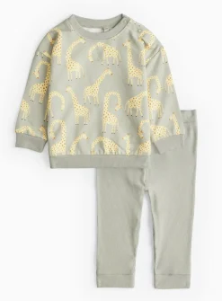 Green Giraffe Print Sweat Set 18-24 months