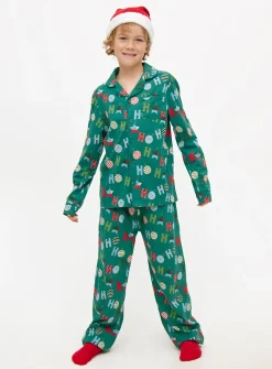 Green Ho Ho Ho Traditional Christmas Pyjamas 1-1.5 years