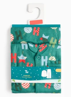 Green Ho Ho Ho Traditional Christmas Pyjamas 1-1.5 years