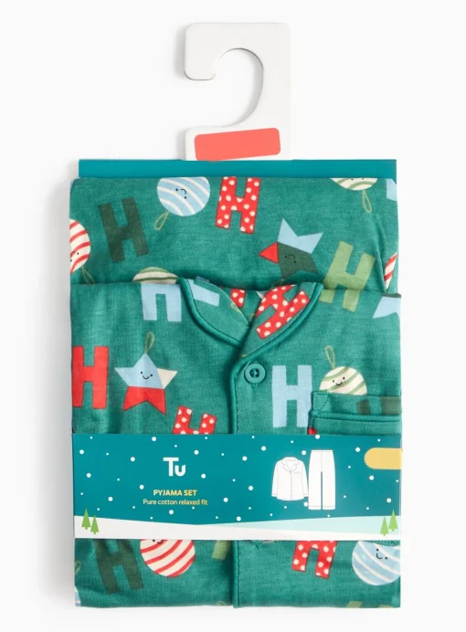 Green Ho Ho Ho Traditional Christmas Pyjamas 1-1.5 years