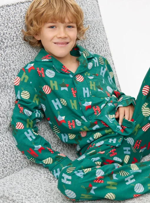 Green Ho Ho Ho Traditional Christmas Pyjamas 1-1.5 years