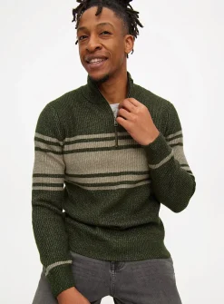 Green Quarter Zip Stripe Detail Jumper M