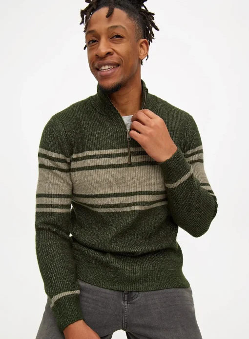 Green Quarter Zip Stripe Detail Jumper M