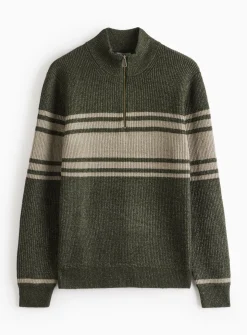 Green Quarter Zip Stripe Detail Jumper M