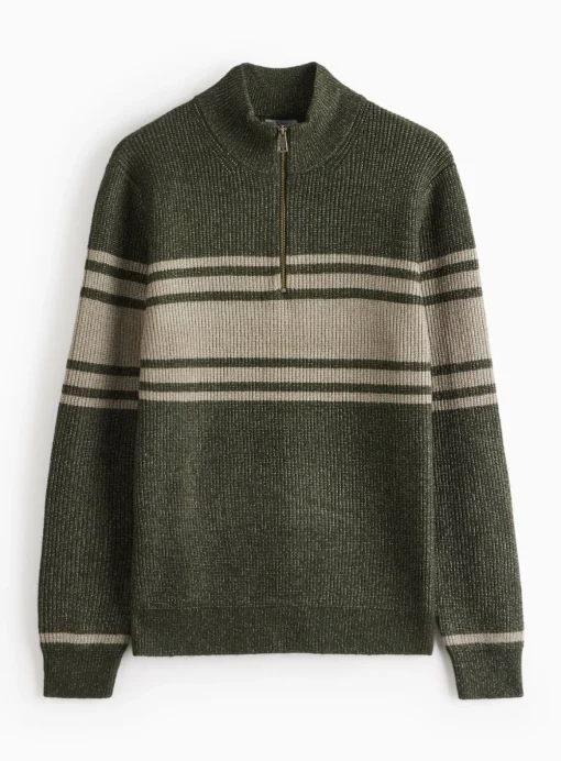 Green Quarter Zip Stripe Detail Jumper M