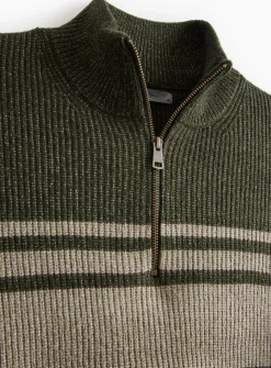 Green Quarter Zip Stripe Detail Jumper M